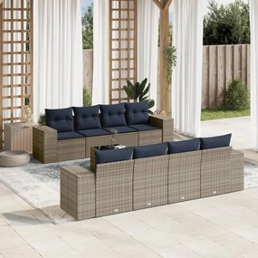vidaXL 9 pcs conjunto sofás p/ jardim c/ almofadões vime PE cinzento