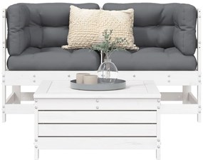 3 pcs conjunto sofás de jardim madeira de pinho maciça branco