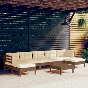 vidaXL 8pcs conj. lounge jardim + almofadões pinho maciço castanho-mel
