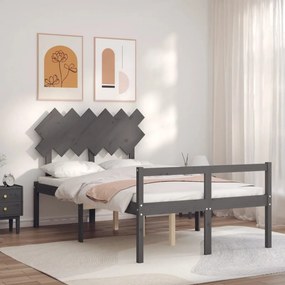 Estrutura de cama de casal c/ cabeceira madeira maciça cinzento