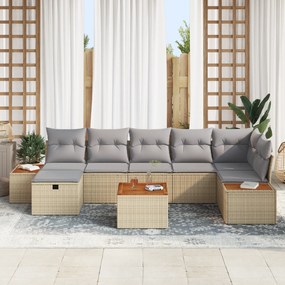 Conjunto de Sofás de Jardim vidaXL 8 Peças com Almofadas Bege Vime Sin