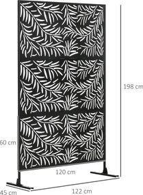 Biombo de 3 Peças Separador de Ambiente com Desenho em Ramos Biombo para Exterior 122x45x198 cm Preto