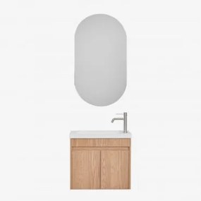 Conjunto De Móvel De Casa De Banho Suspenso Em Madeira Com Lavatório Integrado Narek Castanho Fresno & Ovalado Com Armazenamento Preto - Sklum