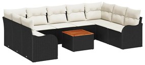 Conjunto de Sofás de Jardim de 10 Peças com Almofadas Preto Rattan Sin