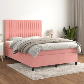 vidaXL Cama com molas/colchão 140x200 cm veludo rosa