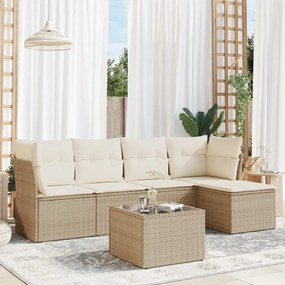 vidaXL 6 pcs conjunto de sofás p/ jardim com almofadões vime PE bege