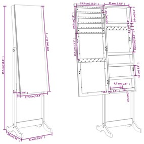 Móvel para joias independente espelhado 42x38x152 cm branco