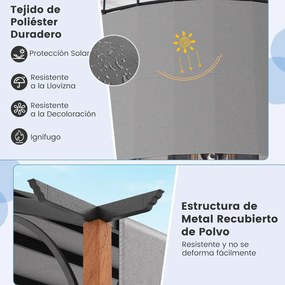 Pérgola de metal em arco retrátil com Toldo retrátil  360 x 300 cm Cinzento