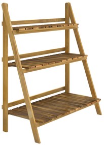 Outsunny Suporte para Plantas de Madeira com 3 Níveis Dobrável Suporte para Vasos de Plantas para Interior e Exterior 80x37x93 cm Madeira | Aosom Portugal