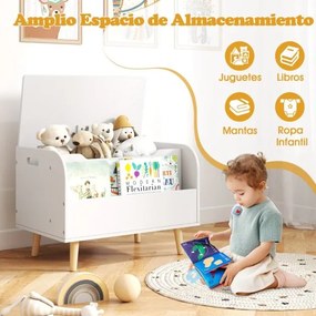 Estante organizadora de brinquedos em madeira 60 x 40 x 43 cm com tampa rebatível e dobradiça de segurança branca