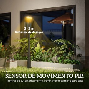 Candeeiro Solar de Jardim com Luzes LED Acendimento e Apagamento Automático Sensor de Movimento 26x24x220 cm Preto