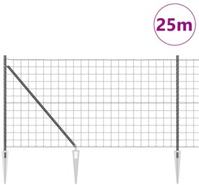 Cerca Euro com 13 Postes de Espeto 1x25 m Aço Galvanizado Cinza