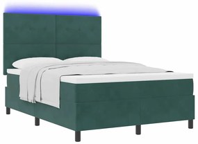 Cama Box Spring com Colchão &amp; LED Verde Escuro 140x200 cm Veludo