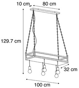 Candeeiro suspenso industrial preto madeira 5-luzes - SHELF Industrial