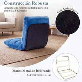 Sofá de chão dobrável 60 x 49,5 x 51 cm com encosto de 14 posições e enchimento de espuma macia para meditação, leitura e yoga Azul Real