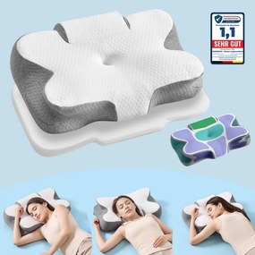 Almofada ergonómica para o pescoço 59 x 40 cm em espuma viscoelástica, branco-Cinzenta
