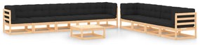 10 pcs conj. lounge jardim c/ almofadões antracite pinho maciço