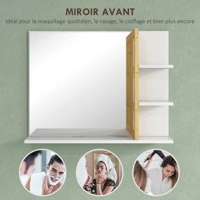 Espelho de parede para casa de banho 45 x 15 x 58,5 cm com 3 prateleiras laterais e 1 prateleira inferior em bambu e branco
