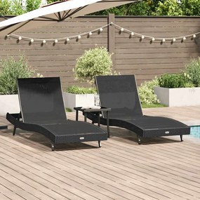 vidaXL Espreguiçadeiras 3 pcs Preto 40 x 40 x 40.5 cm vime PE