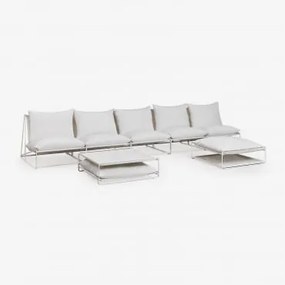 Conjunto De Jardim Com Sofá Modular De 5 Peças, Mesa Auxiliar E Puff Conversível Amaro Gardénia Branco - Sklum