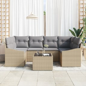 Conjunto de Jantar de Jardim de 7 Peças com Almofadas Bege em Rattan S