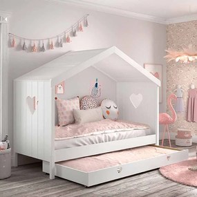 Cama infantil Coleção AMORI House 90x200cm + Estrado + Gaveta inferior Branca