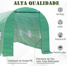 Estufa Túnel 445x190x200 cm Estufa de Jardim com 6 Janelas 1 Porta e C