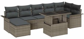 Conjunto de Sofá de Jardim vidaXL 8 Peças com Almofadas Cinzento Rattan Poly