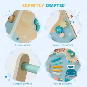 Andador de madeira para bebés 35 x 33,5 x 53,5 cm com Centro de atividades interativo Azul