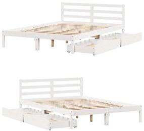 Cama sem colchão 150x200 cm madeira de pinho maciça branco