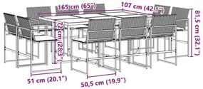 11 pcs conjunto de jantar p/ jardim c/ almofadões vime PE preto