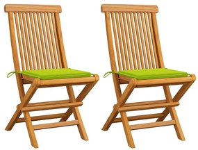 Cadeiras jardim c/ almofadões verde brilhante 2 pcs teca maciça