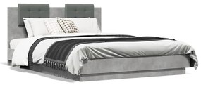vidaXL Estrutura cama c/ cabeceira/luzes LED 140x200 cm cinza cimento