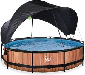 Piscina redonda Wood ø360x76cm com bomba de filtragem e cobertura - Castanha