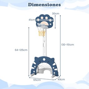 Cesto de basquetebol 3 em 1 ajustável em altura com jogos de futebol e golfe para crianças a partir dos 3 anos 65 x 49 x 130-151 cm Azul