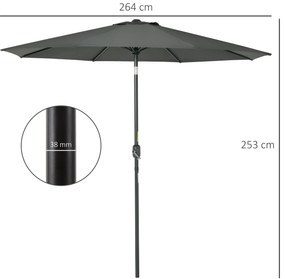 Chapéu de Sol Ø264x253cm com Proteção UV+50 Chapéu de Sol de Alumínio