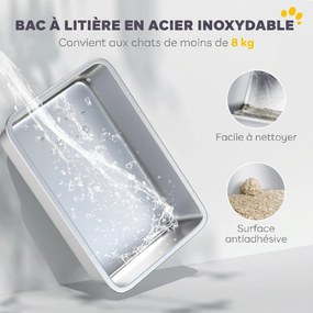 Casa de areia para gatos fechada em aço inoxidável, fácil de limpar, 60,4 x 40,4 x 41,8 cm, cinzento claro
