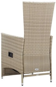 Cadeiras jardim reclináveis 2 pcs c/ almofadões vime PE bege