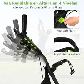 Carrinho de golfe dobrável, leve e de 4 rodas, com saco impermeável e travão de pé, suporte ajustável para guarda-chuva e copo - verde