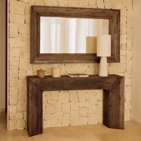 Conjunto De Consola De Entrada Com Espelho Em Madeira Reciclada Juvira Madeira Escura - Sklum