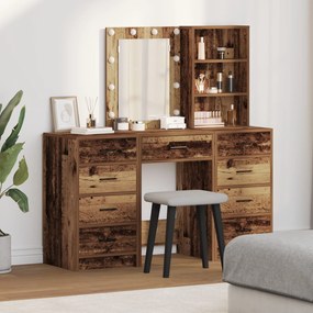 Conjunto de Mesa de Maquiagem de 3 Peças com LED em Acabamento Madeira