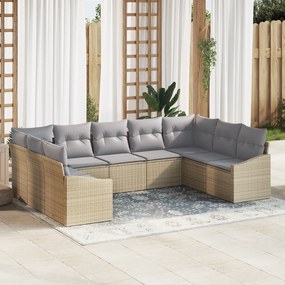 Conjunto de Jantar para Jardim de 9 Peças com Almofadas Bege em Rattan