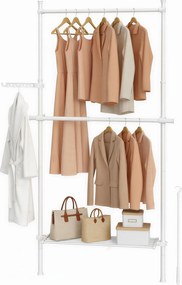 Guarda-roupa aberto com 2 varões e 1 prateleira com 3 níveis 33,5 x (84-123) x (220-300) cm , ajustável em altura e largura Branco