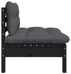 3 pcs conjunto lounge jardim c/ almofadões pinho maciço preto