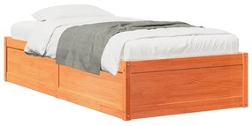 Estrutura de cama 75x190 cm madeira pinho maciça castanho cera