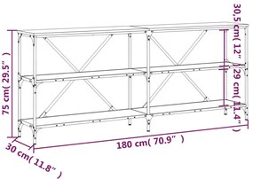 Mesa consola 180x30x75cm deriv. madeira/ferro carvalho castanho
