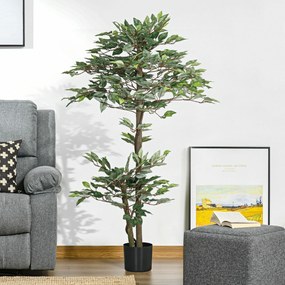 Planta Artificial Ficus 150 cm Planta Artificial com 1008 Folhas Musgo e Vaso para Exterior Casa Sala de Estar Escritório Verde