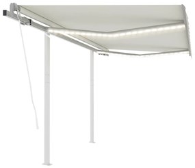 vidaXL Toldo automático LED e sensor de vento 3x2,5 m cor creme