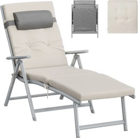Espreguiçadeira Jardim dobrável 58 x 183 x 97 cm com encosto ajustável e almofada de 6 cm de espessura em bege areia