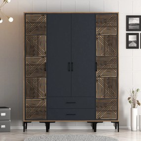 Guarda-roupa Kumsal PTP – Noz e Antracite – 160x47,5x201,4 cm